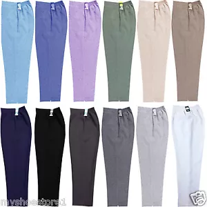 WOMENS TROUSERS LADIES HALF ELASTICATED STRETCH WAIST WORK OFFICE POCKETS PANTS - Picture 1 of 20