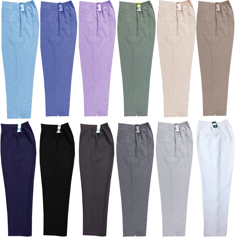 WOMENS TROUSERS LADIES HALF ELASTICATED STRETCH WAIST WORK OFFICE POCKETS PANTS - Image 1 of 1