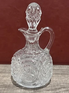 Vintage Handblown Lead Crystal Cruet w/Stopper Star Design Faceted Stopper 6" - Picture 1 of 8