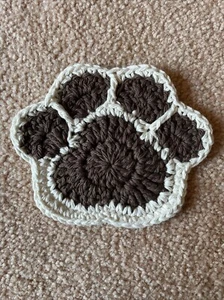 handmade crochet paw print coaster 100% cotton Brown And Tan Color set of 22 - Picture 1 of 3