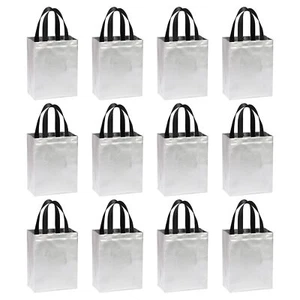 Silver Tone Gift Bags with Laser Coating 12pcs Reusable Goodie Bags with Hand... - Picture 1 of 5