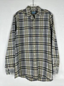 J McLaughlin Button Up Shirt Mens Size L Plaid Trim Fit Long Sleeve Linen Cotton - Picture 1 of 14