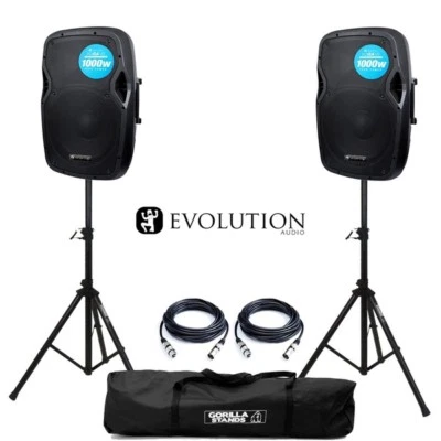 Evolution RZ12A Active 2000W 12" DJ Disco PA Speaker Package (Pair) with Stands - Image 1 of 4