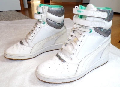 WOMENS PUMA CONTACT SKY WEDGE WHITE SILVER GREEN GUM SPORT SNEAKERS SHOES 8.5 - Image 1 of 4