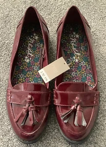BNWT NEW LADIES ‘NEXT’ FLAT BURGUNDY PATENT SHOES, SIZE 3 - Picture 1 of 8