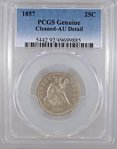 1857 Seated Liberty Quarter AU Details PCGS Certified - Picture 1 of 4