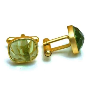 Peridot Gemstone Handmade Man"s Copper Plated Cufflinks Jewelry CF 1083 - Picture 1 of 1