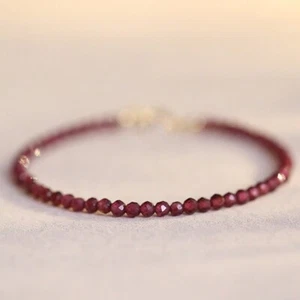 Natural Garnet Tiny Beads Healing Reiki Crystal Dainty Men Women Luck Bracelet - Picture 1 of 4