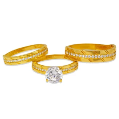 NEW 14K YELLOW GOLD  WEDDING TRIO RING SET - Image 1 of 2