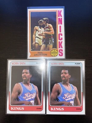 БЕСПЛАТНАЯ ДОСТАВКА!! 1974-75 Topps #132 Фил Джексон / 88 Fleer #100 Кенни Смит x 2 почти как новый + - Изображение 1 из 4