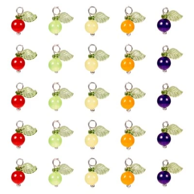 50Pcs 5 Colors Natural Mixed Gemstone  Acrylic Leaf Fruit Charms Craft 13x12x6mm - image 1 of 4