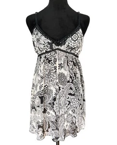 Apt 9 Sheer Black & White Paisley Chemise Sz S Lingerie Gown Smocked Bow Lace - Picture 1 of 7
