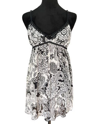 Apt 9 Vestido Lencería Blanco y Negro Transparente Paisley Chemise Talla S Lazo Encaje Foto 1 de 4