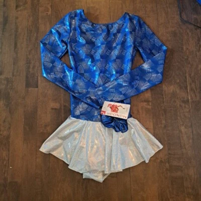 Mondor Vestido Patinaje Artístico Azul Blanco Brillo Metálico XL Adulto Nuevo Con Etiquetas Mangas Foto 1 de 3