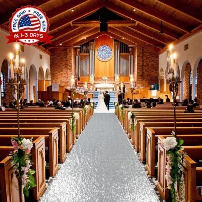 Camino De Pasillo Alfombra 4x10 Pasteles Tela Plata Para Fiesta Ceremonia Boda NUEVO. Foto 1 de 4