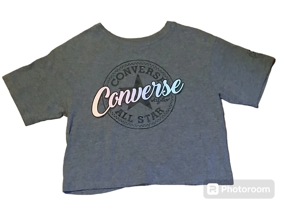 Camiseta corta informal con logotipo gris/rosa azul Converse talla M para niñas Foto 1 de 4
