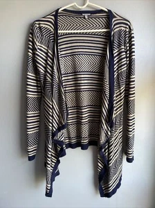 charlotte russe top open sweater shawl mall navy beige stripes flutter pattern - Picture 1 of 9