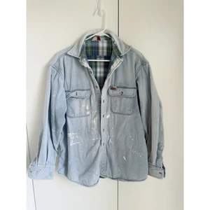 Vintage 90s Carhart Flannel Lined Denim Workwear Shirt Utility Destroyed Size Sm - Picture 1 of 13