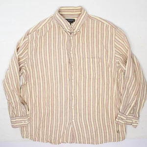 J Peterman Linen Shirt Mens XL White Brown Yellow Stripe Button Down Collar - Picture 1 of 7