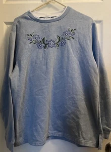 Sudadera vintage azul floral bordada Blair para mujer talla Lg - Imagen 1 de 4