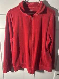 Hanes durchgehender Reißverschluss rot Velours/samtähnliche leichte Jacke sportlich Größe XL EUC - Bild 1 von 7