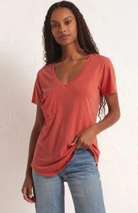Z Supply Women’s Pocket Tee V-Neck Short Sleeve T-Shirt Tango Size S - Picture 1 of 2