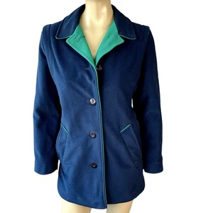 Kashmiracle By Wellington Vintage Velvet Fleece Peacoat Jacket Size 8 Navy Green - Picture 1 of 16