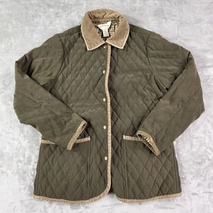 Chaqueta Orvis Mujer Pequeña Verde Acolchada Granero Abrigo Pana Cuello Forrado a Cuadros - Imagen 1 de 12