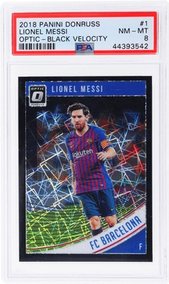 2018 Donruss Optic Lionel Messi Black Velocity #1 /25 PSA 8 - Image 1 of 2