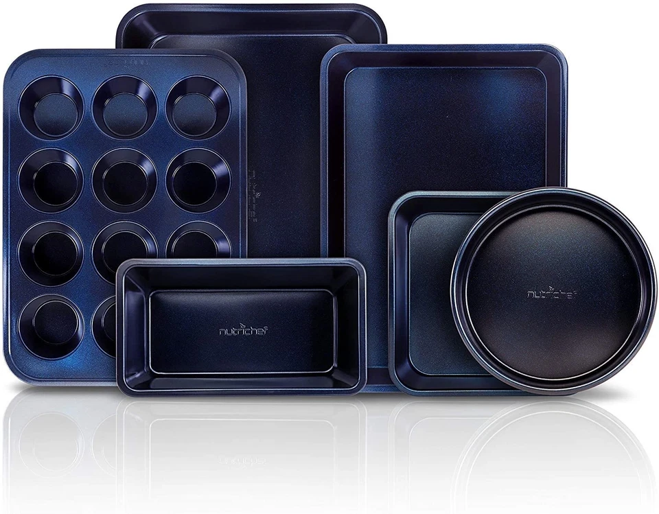 Sartenes antiadherentes para horno de cocina NutriChef, juego de 6 piezas, negro Foto 1 de 4