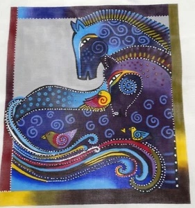 Needlepoint Hand Painted Canvas "Aquatic Mares" by artist Laurel Burch - New - Picture 1 of 2