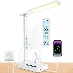 Desk Lamp with USB Charging Port: LED Desk Lamps for Home Office - 1 Type-C, 1 U - Picture 1 of 12