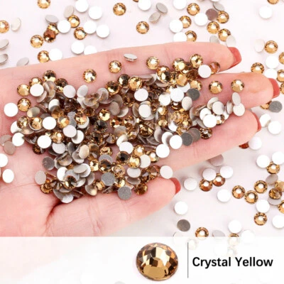 Yellow Crystal Flatback Rhinestones Glitter Glass Beads Nail Art Craft Deco Gems - Image 1 of 4