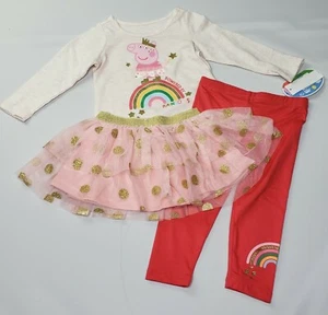 Peppa Pig Outfit Girl Pink 3pc Legging / Skirt / Long Sleeve Shirt Set Size 12M  - Picture 1 of 8