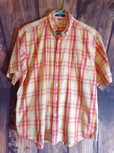 Alan Flusser Men’s  Size L Pink & Orange Plaid Short Sleeve Shirt Button Down - Picture 1 of 6