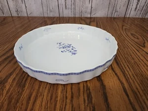 Tart Baking Dish 9" White w Blue Floral Tart Quiche Dish Wonderful Condition - Picture 1 of 13