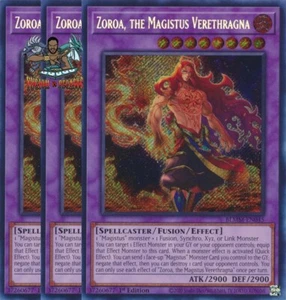 Yugioh! 3x Zoroa, the Magistus Verethragna BLMM-EN045 Secret Rare 1st Ed NM - Picture 1 of 1