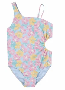 GIRLS HURLEY BLUE ICE/FLORAL CUT OUT DETAIL UPF 50+ ONE PIECE SWIMSUIT  14 NWT - Picture 1 of 11