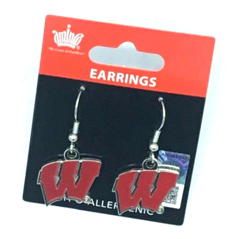 WISCONSIN BADGERS NCAA TEAM LOGO DANGLE EARRINGS BY AMINCO FREE SHIPPING Cover