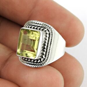 Mothers Day Gift 925 Silver Natural Lemon Topaz Cocktail Tribal Ring Size Q F59