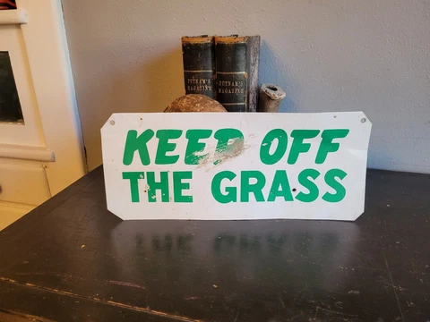 Vintage Keep Off The Grass Metal Golf Course Road Sign Mid Century 420 Weed 14x6 Cover