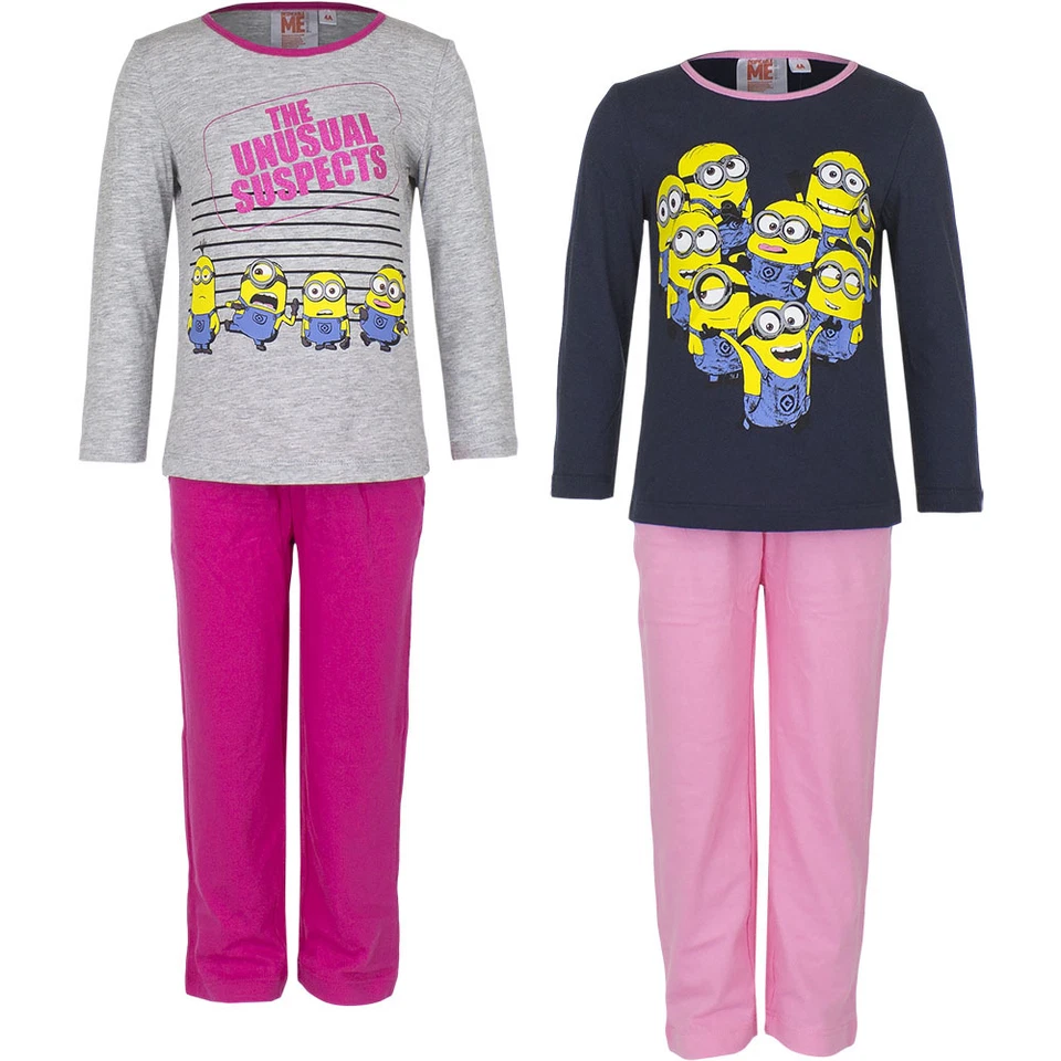 Pyjama Set lang Schlafanzug Mädchen Minions Pink Rosa Schwarz 98 104 116 128 #52