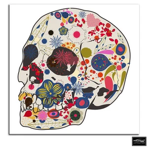 Totenkopf Blumen Illustration BOX GERAHMT LEINWAND KUNST Bild HDR 280 g/m² - Bild 1 von 1