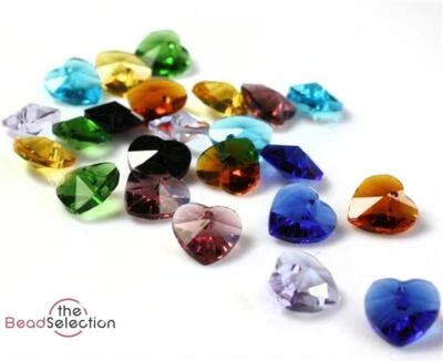 10 HEART FACETED GLASS BEADS PENDANT CRYSTAL SUN CATCHER 10mm  COLOUR CHOICE - Image 1 of 3