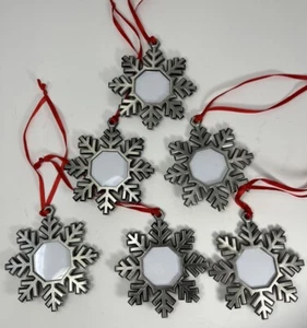 6 Metal Snowflake Picture Frame Christmas Ornaments New - Picture 1 of 4