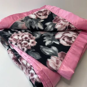 Blanket Fleece With Silk Binding Twin Size Pretty Rose Floral Pattern 84” By 57” - Picture 1 of 9