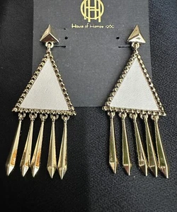 House Of Harlow Fringe Triangle Earrings White/ Gold - Picture 1 of 6