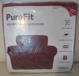 Velvet Chair Slipcover By Purefit. Color Wine - Picture 1 of 3