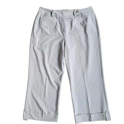 Larry Levine Stretch size 12 Women's Beige Wide Leg Crop Pants Cuffed High Rise. - Image 1 of 4