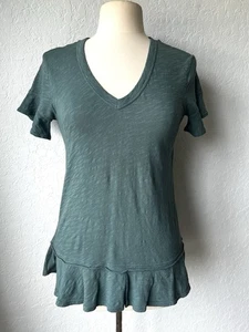 Top camicia Anthropologie sinistra del centro verde taglia S orlo con volant MADE IN USA - Foto 1 di 11